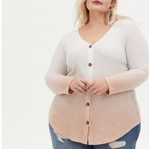 TORRID BLUSH DIP-DYE WAFFLE KNIT BUTTON TUNIC